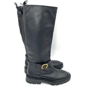 BNWOT Zara Leather Knee High Black Buckle Riding Boots Sz 9